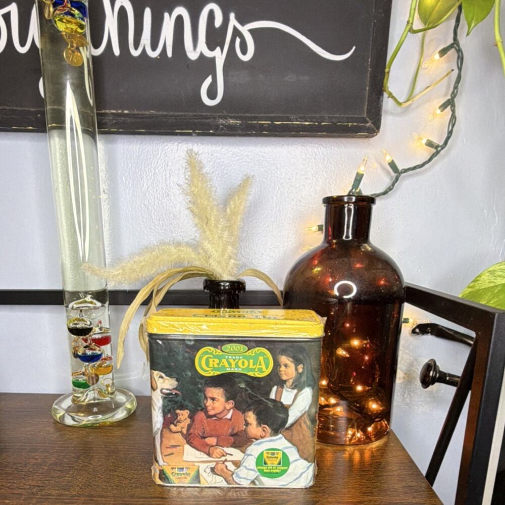 Crayola 2001 Collectible Crayon Tin Yellow Advertising Tin Multicolor